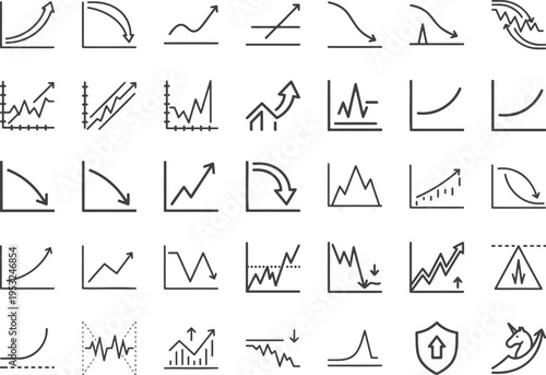 Market volatility and startup unicorn growth line icons