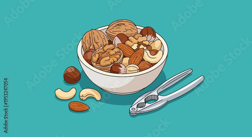 Bowl of mixed nuts and crackers.