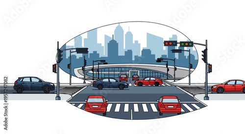 Cars on a city road crossing.