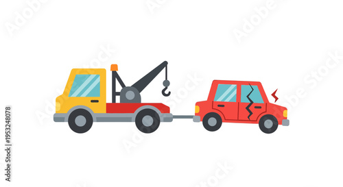 Car accident tow truck illustration, vector style graphic, transport, insurance concept
