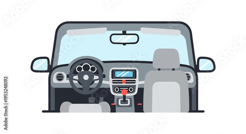 Car interior vector illustration, flat design, for automotive, transportation, and vehicle themes.
