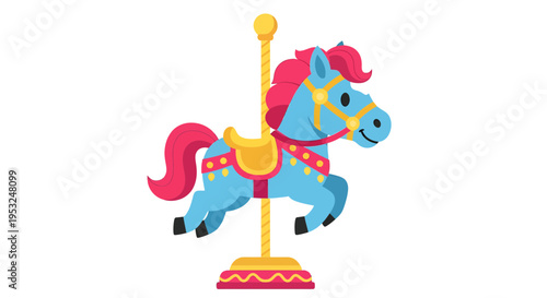 Carousel Horse Vector Illustration, Flat Design for Amusement Park, Playtime
