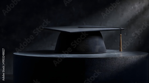 HighEnd Studio Shot of a Matte Black Graduation Cap on Dark Background