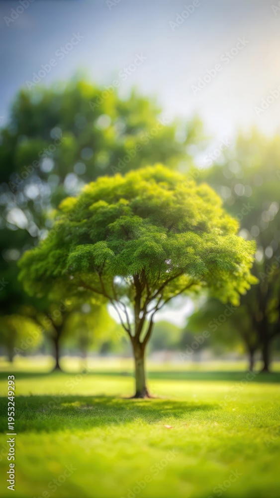 Fototapeta premium A photo of a blurry, defocused park garden tree in a nature background