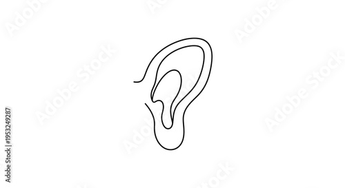 Minimalist Line Art Drawing of a Human Ear, Simple Outline of Auditory Organ