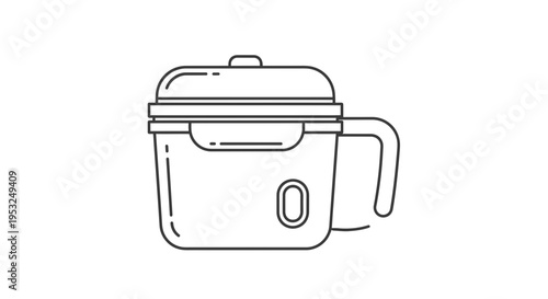Minimalist Line Art Icon of a Portable Electric Rice Cooker with Handle
