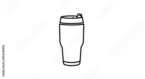 Minimalist Line Art Icon of a Travel Tumbler Cup with Lid