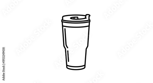 Minimalist Line Art Icon of a Tumbler Cup with Lid