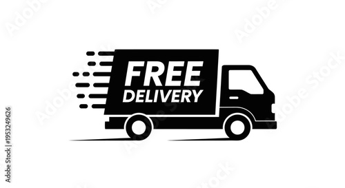 free delivery truck icon speeding across a white background symbolizing fast shipping and logistics for online shopping services.