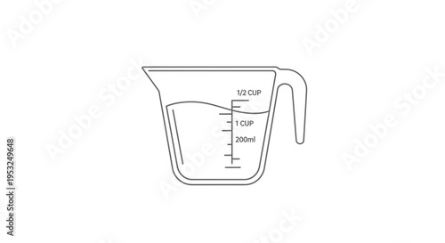 Measuring cup with liquid and markings, kitchen tool, cooking ingredient, liquid measurement