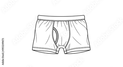 Mens Boxer Briefs Underwear Outline Drawing Isolated on White Background
