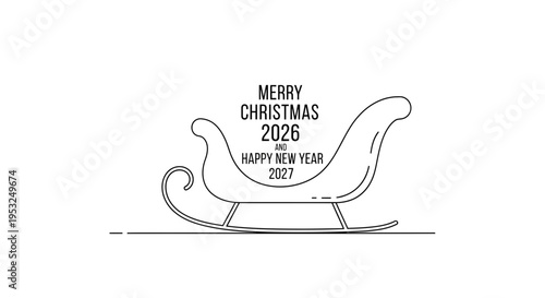 Merry Christmas 2026 & Happy New Year 2027 Sleigh Line Art