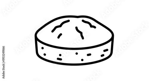 Hand-drawn illustration of a simple, round muffin or cupcake with a slightly domed top and dotted texture.
