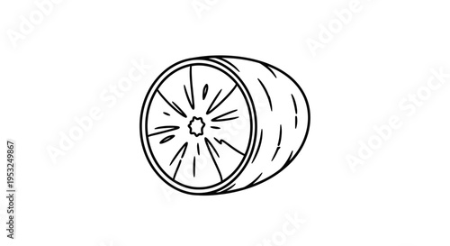 Hand-drawn illustration of a sliced orange with segments and zest, isolated on white.