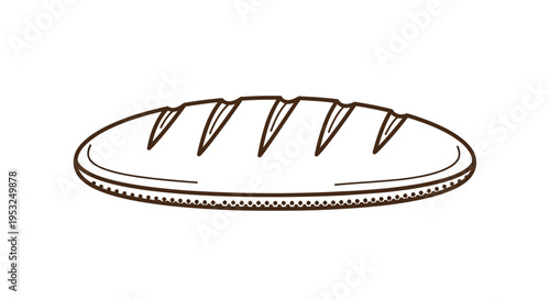 Hand-drawn illustration of a rustic loaf of bread with scoring marks, isolated on white background.