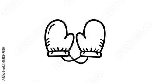 Hand-drawn illustration of cozy winter mittens connected by a string, isolated on white background.