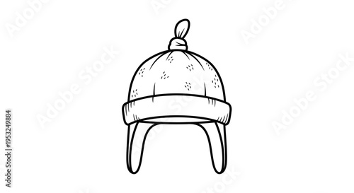 Hand-drawn illustration of a winter hat with ear flaps and a pom-pom, isolated on white background.