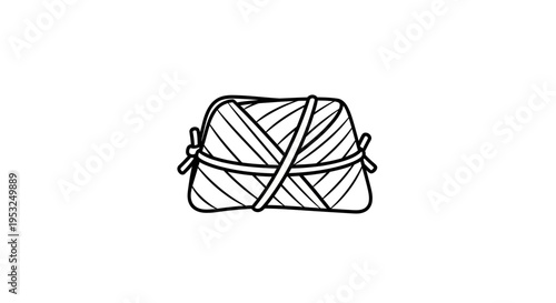 Hand-drawn illustration of a zongzi, a traditional Chinese sticky rice dumpling wrapped in leaves.