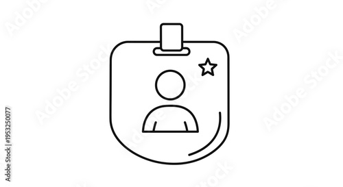 Employee ID Badge Icon: Person Silhouette, Star, and Clip - Simple Line Art