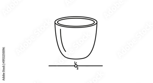 Empty ceramic crucible on a horizontal line with numbered points 1 and 2