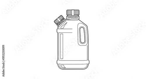 Empty Plastic Jerry Can with Handle and Spout, Line Art Illustration