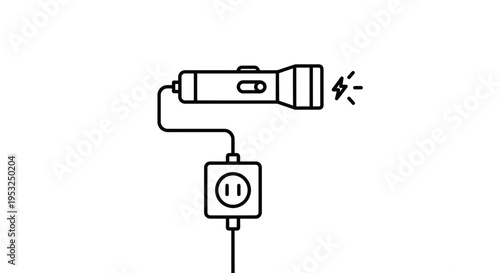 Flashlight Charging via Electrical Outlet - Modern Line Art Icon