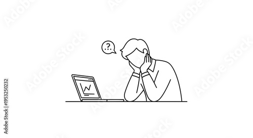 Frustrated businessman with laptop, confused, problem solving, difficult task, stress, overwork