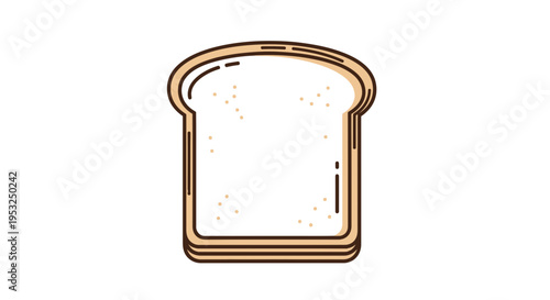 Freshly Baked White Bread Slice, Toasted Crust, Simple Food Illustration