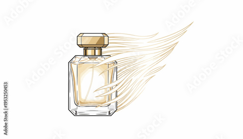 Elegant Perfume Bottle with Golden Wisps of Fragrance