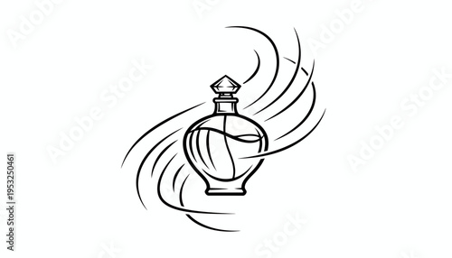 Elegant Perfume Bottle with Swirling Abstract Lines