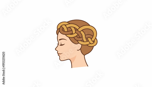 Elegant Braided Hairstyle, Woman Profile, Intricate Updo, Golden Brown Hair, Classic Beauty