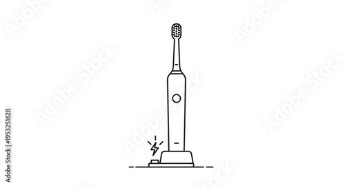Electric Toothbrush Charging on Base, Minimalist Line Art Icon