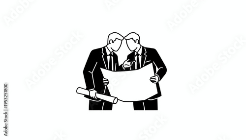 Businessmen examining blueprint, teamwork and planning concept