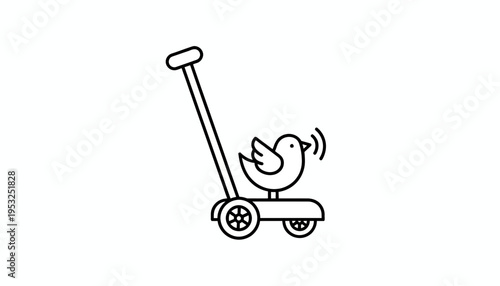 Cartoon Bird Riding a Segway Scooter, Funny Animal Character, Vector Illustration