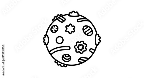 Cartoon Planet with Craters and Stars, Outer Space Icon, Simple Vector Illustration