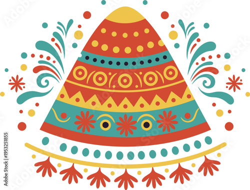 Happy birthday party invitation background featuring a vector illustration of a sweet chocolate cake with cream icing and pink decorations for a festive celebration