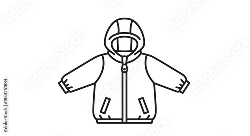 Children's hooded jacket icon, outline drawing of a winter coat for kids, simple vector illustration