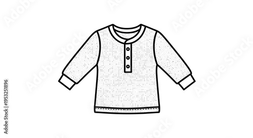 Children's Long Sleeve Henley Shirt Outline Drawing