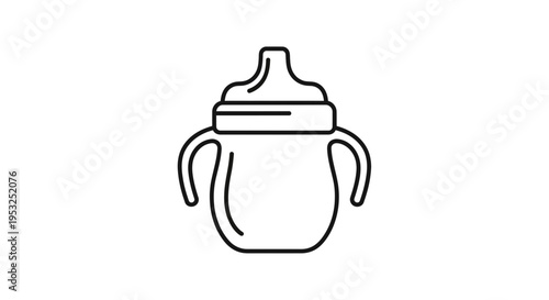 Baby Sippy Cup Icon, Simple Line Art Illustration for Childcare and Feeding