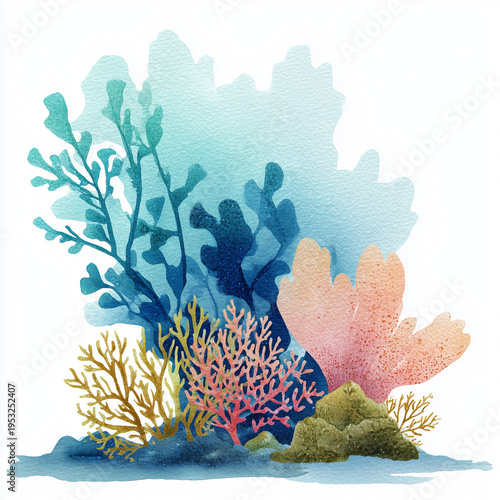 Wallpaper Mural Watercolor Sea Animals and seaweed Set – Underwater Clipart Collection Torontodigital.ca