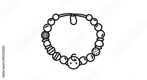 Baby Bracelet with Beads and Cute Face Charm - Line Art Icon