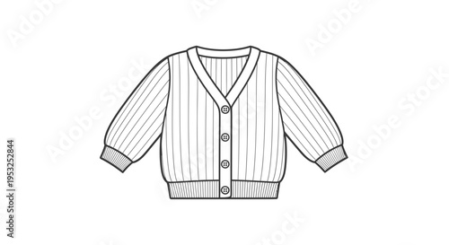 Baby Cardigan Fashion Flat Sketch, Outline of a Knitted Sweater for Children