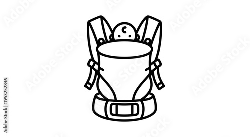Baby Carrier Icon Line Art: Parent Carrying Child in Ergonomic Sling