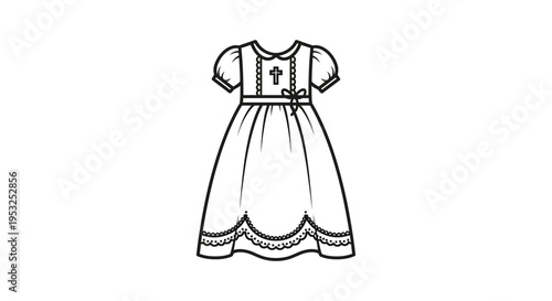 Baby Christening Gown Outline Drawing with Cross Detail