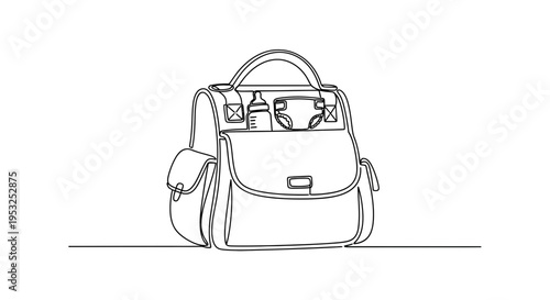 Baby Diaper Bag with Bottle and Diaper, Minimalist Line Art Drawing