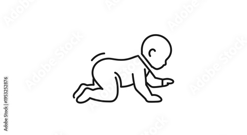 Baby crawling icon, simple line art, representing early childhood development and movement