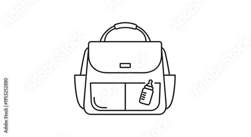 Baby Diaper Bag Icon Line Art - Vector Illustration of a Modern Nappy Backpack