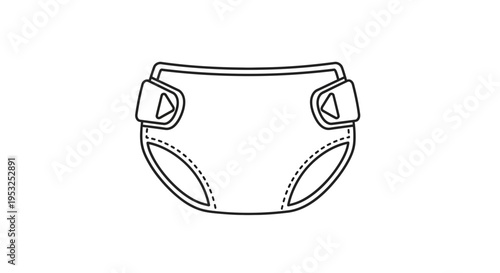 Baby Diaper Icon Outline, Simple Line Art, Disposable Nappy Symbol for Childcare and Hygiene