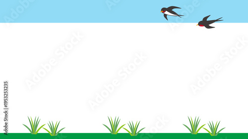 つばめが舞う草原フレームイラスト素材