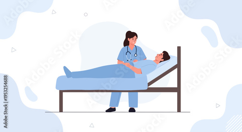 Nurse Caring for Patient in Hospital Bed, Medical Care and Healthcare Concept